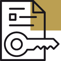 Icon mit Vertrag und Schlüssel als Symbol für Prokurist im Schmuck Großhandel